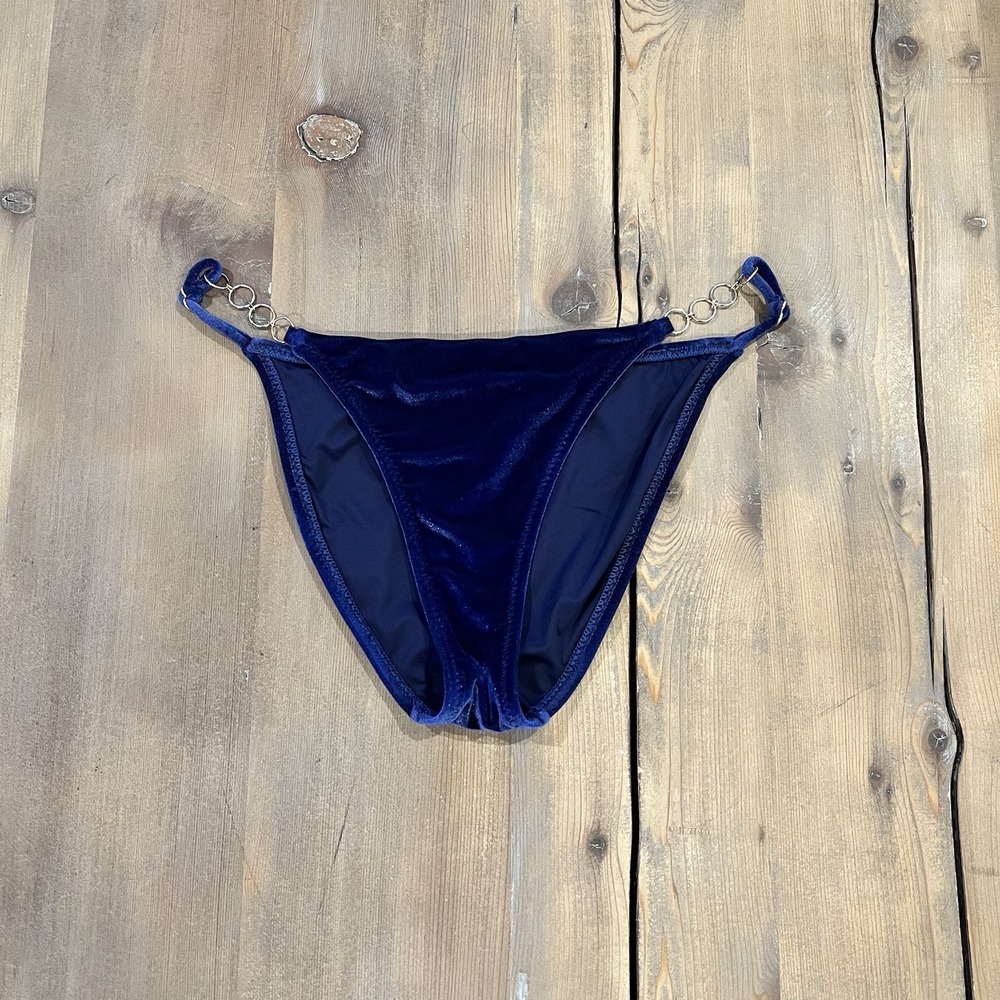 Trina Turk Swimwear Velvet Shimmer Blue Bottoms Gold Detail Size 8